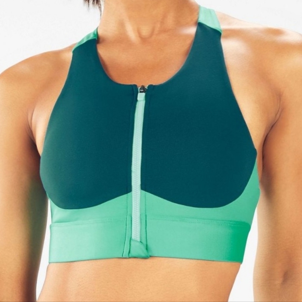 New Fabletics High Support Zip Front Sports Bra Teal